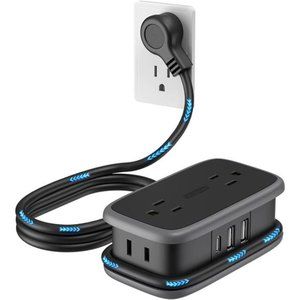 Power Strip with USB C Port, Flat Plug Extension Cord with 4 Outlets 3 USB